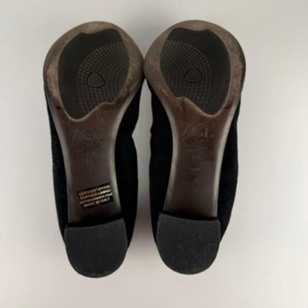 AGL Black Suede Flats 9 Leather Metal Rosette Flats Heel Ballet Minimal Office - Picture 10 of 12